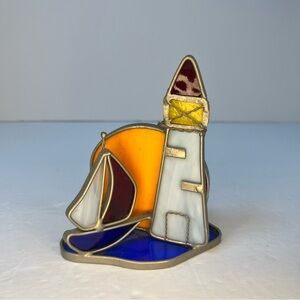 Blue and Orange Glass Art Nautical‎ Scene Sun Catcher